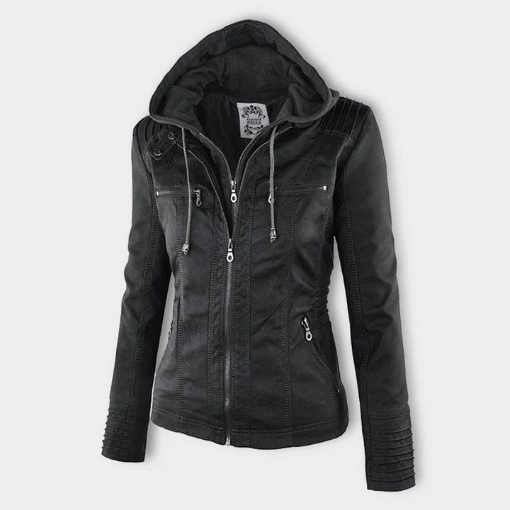 Drune - Damen lässige Lederjacke mit Kapuze
