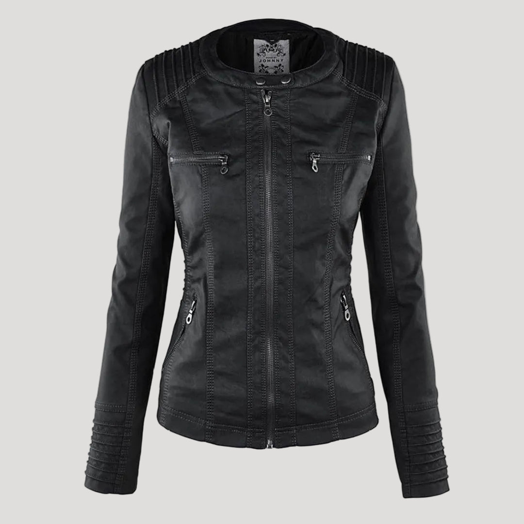 Drune | Wetterfester Damen Faux Lederjacke mit Kapuze