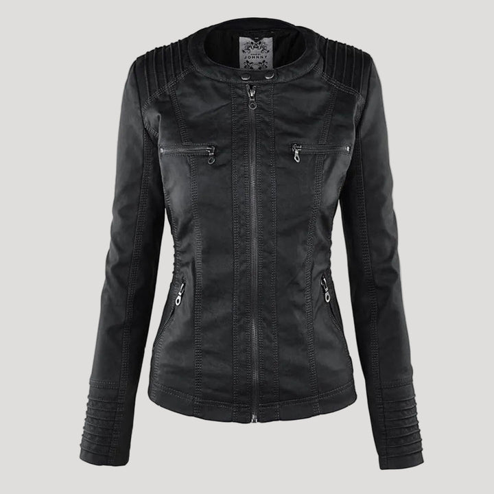 Drune | Wetterfester Damen Faux Lederjacke mit Kapuze