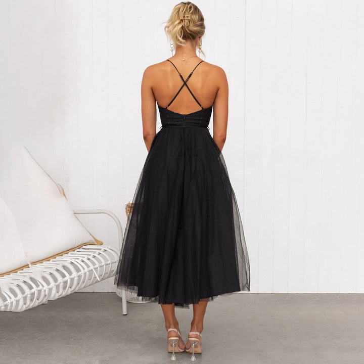 Drune | Luxuriöses Ärmelloses Midikleid mit Schulter Spaghettiträgern