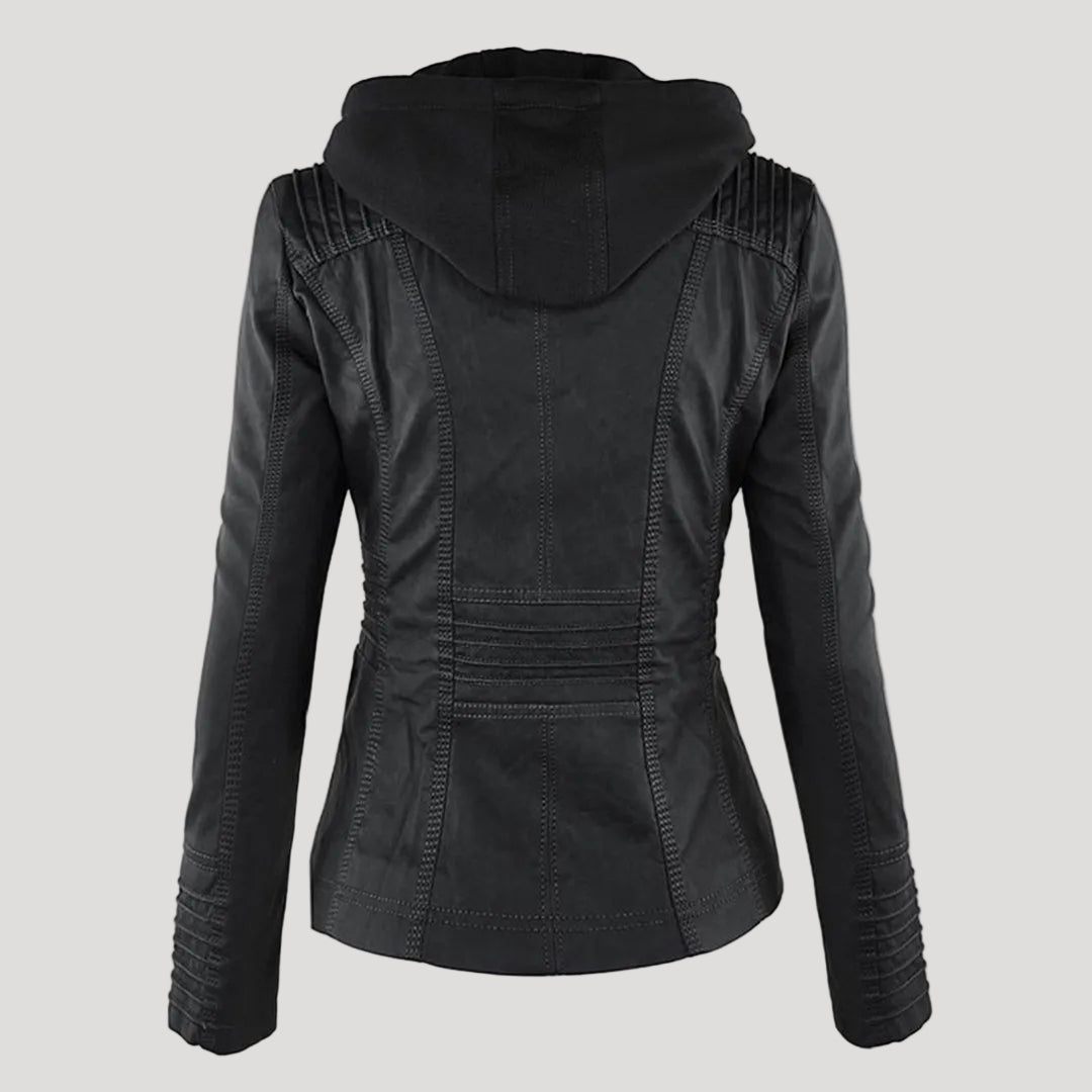 Drune | Wetterfester Damen Faux Lederjacke mit Kapuze