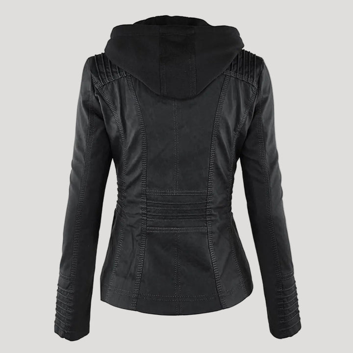 Drune | Wetterfester Damen Faux Lederjacke mit Kapuze