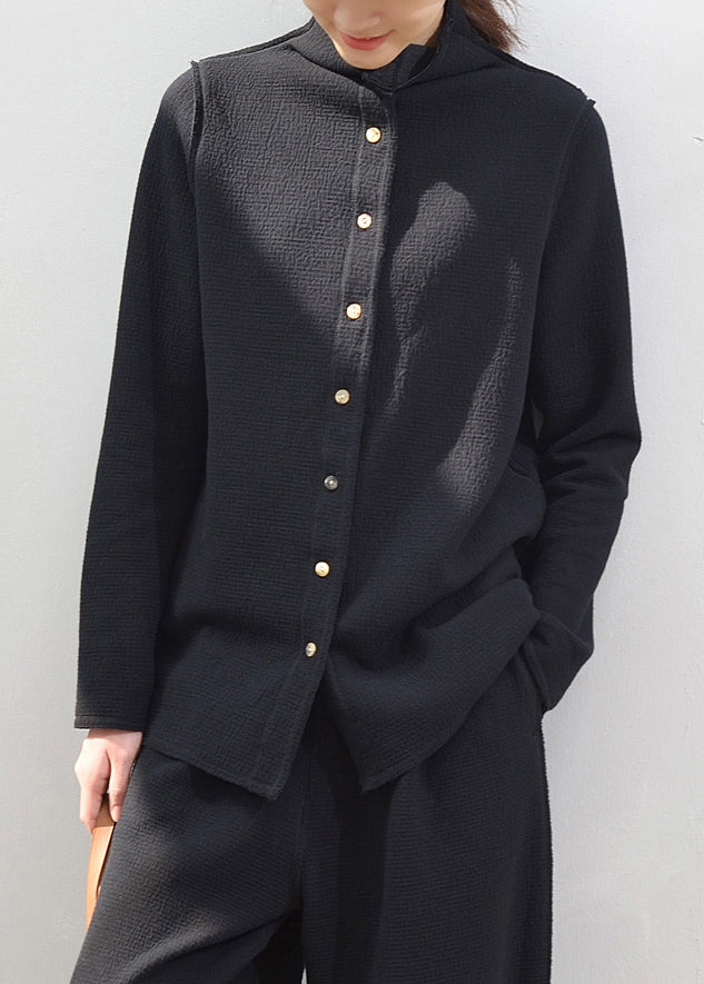 Drune | Knopf-Patchwork Lockere Baumwollmäntel Lange Ärmel
