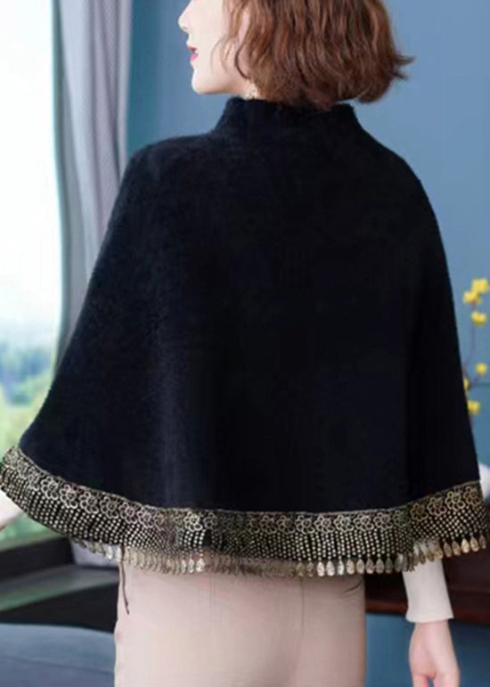 Drune | Knopf Patchwork Lose Mink Velvet Mäntel Mit Quasten Batwing Ärmeln