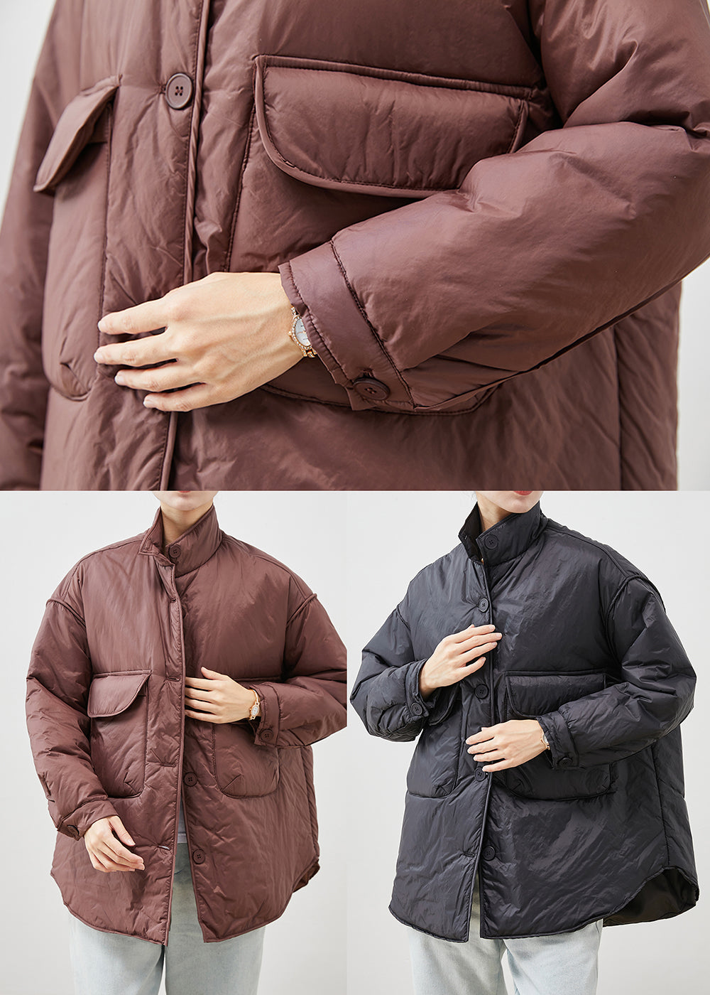 Drune | Feine Baumwollgefüllte Pufferjacken Stehkragen Taschen Winter