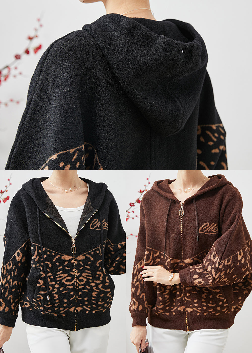 Drune | Leopardenmuster Wolljacken mit Kapuze