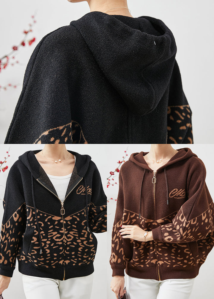 Drune | Leopardenmuster Wolljacken mit Kapuze