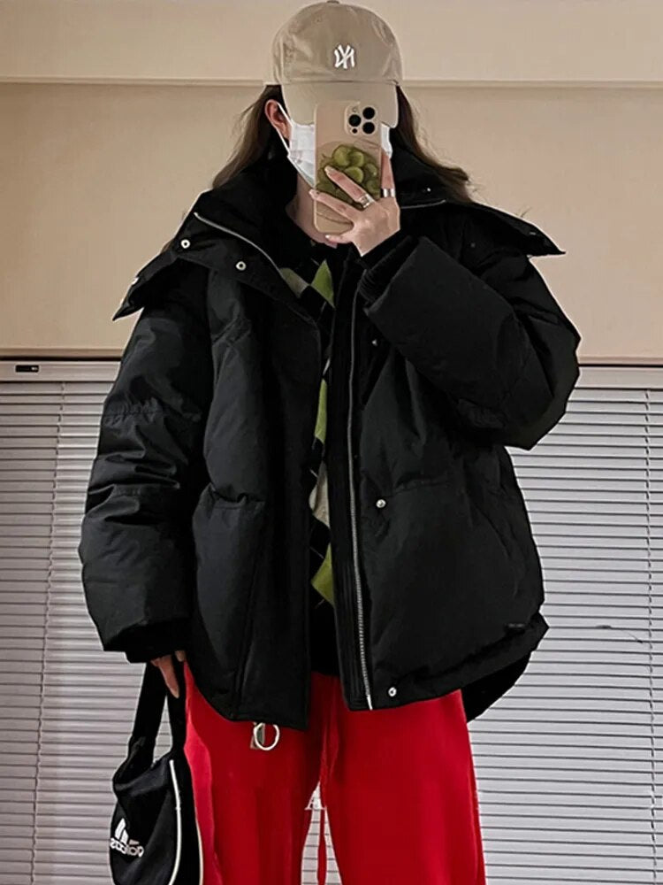 Drune Pufferjacke Winter mit Kapuze Dick und warm