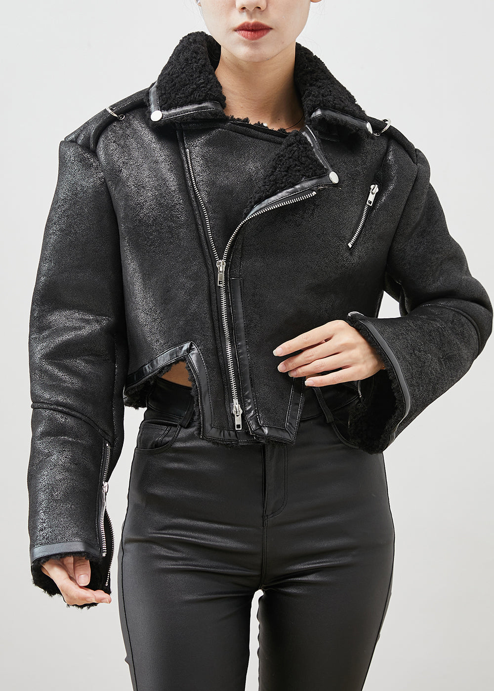Drune | Patchwork Kunstfelljacken Asymmetrischer Reißverschluss Winter