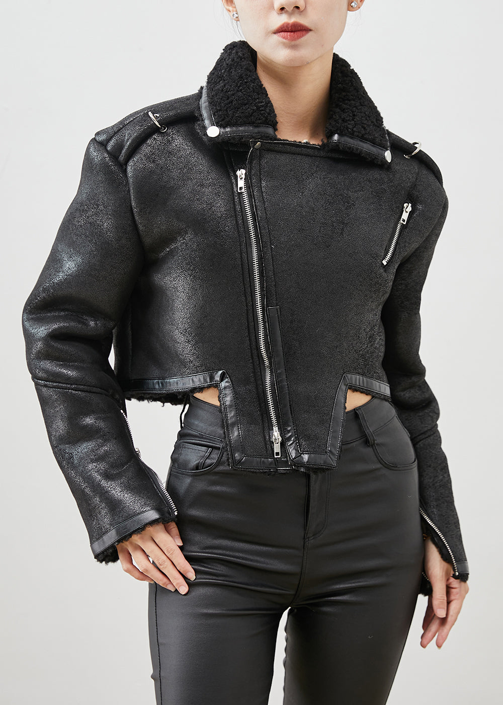 Drune | Patchwork Kunstfelljacken Asymmetrischer Reißverschluss Winter