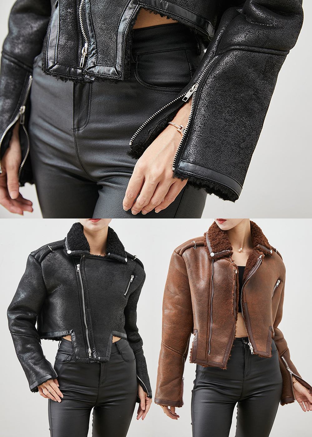 Drune | Patchwork Kunstfelljacken Asymmetrischer Reißverschluss Winter