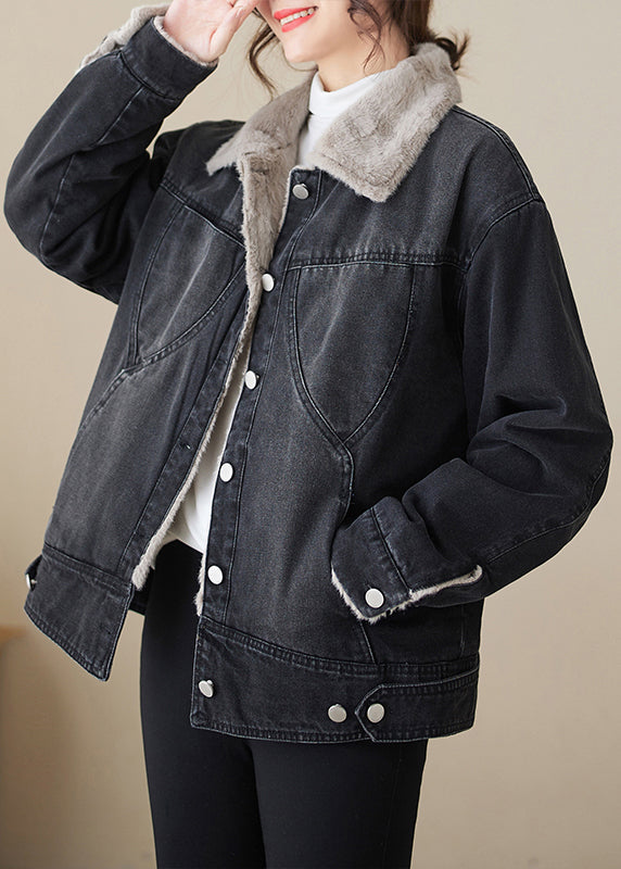 Drune | Taschen Patchwork Warm Fleece Denim Jacken Peter Pan Kragen Winter