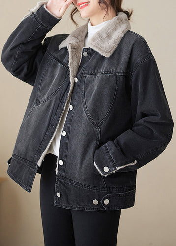 Drune | Taschen Patchwork Warm Fleece Denim Jacken Peter Pan Kragen Winter