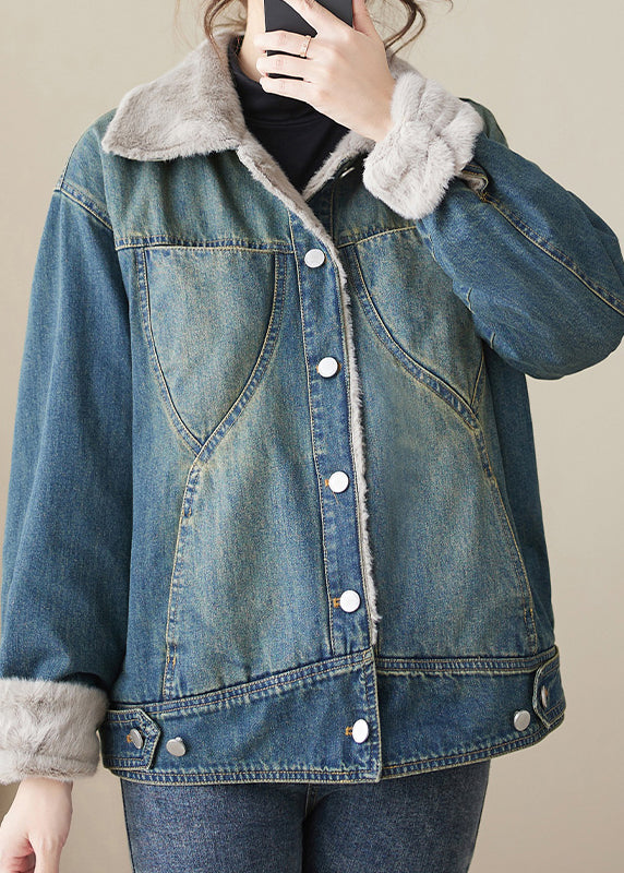 Drune | Taschen Patchwork Warm Fleece Denim Jacken Peter Pan Kragen Winter