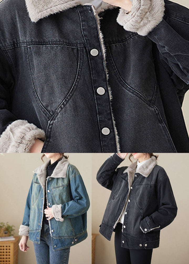 Drune | Taschen Patchwork Warm Fleece Denim Jacken Peter Pan Kragen Winter