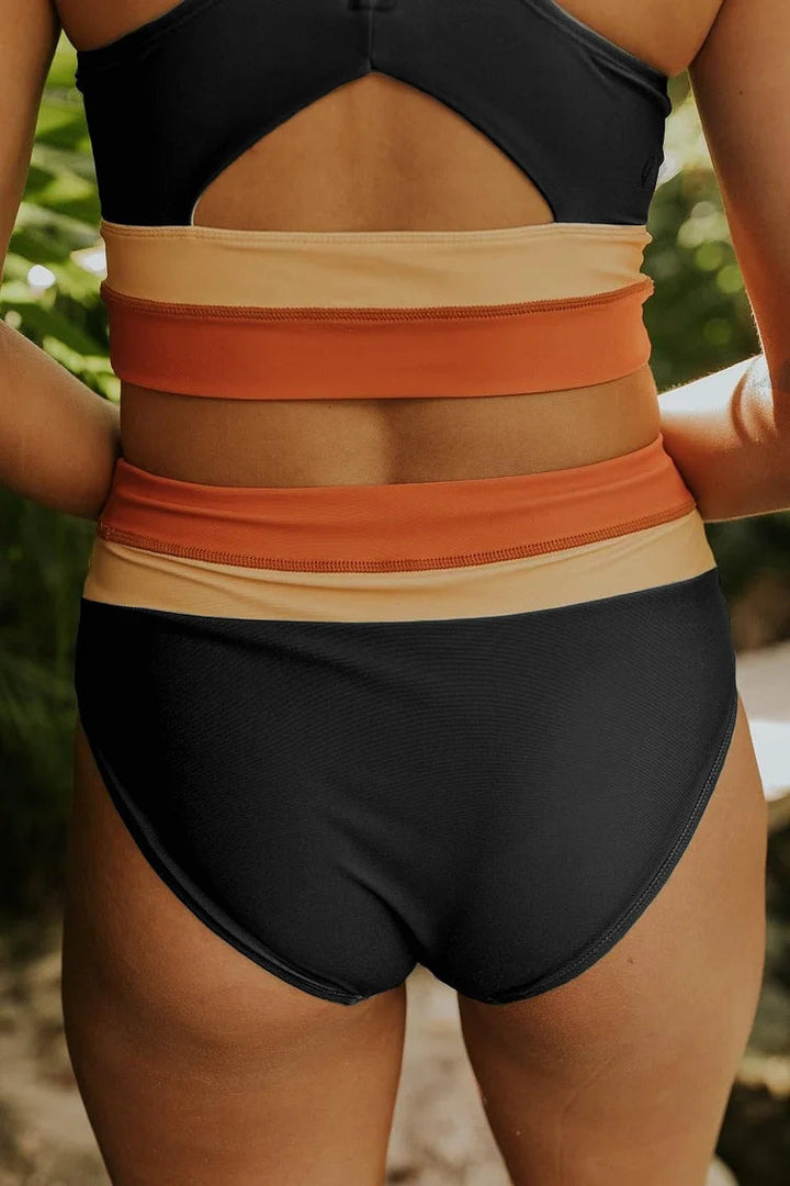 Drune | High Waist Colorblock Marine Cut Back Crop Bikini Set