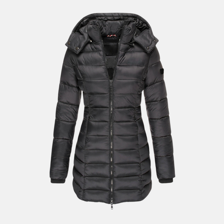 Drune | Pufferjacke Slim Fit Oberschenkel Länge mit Kapuze
