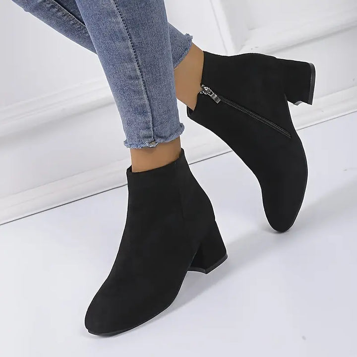 Drune | Einfarbige Damen-Ankleboots mit Dicker Sohle, Lässige Ankleboots mit Seitlichem Reißverschlussverschluss