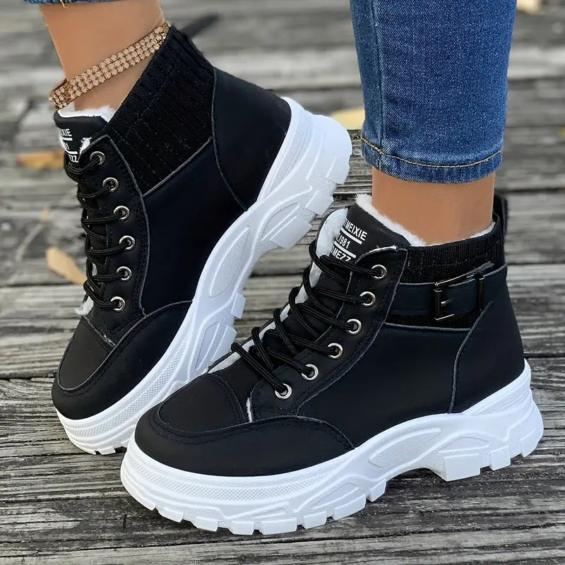 Drune | Farbe Plattform kurze Stiefel, Mode Lace Up Plüsch gefüttert Stiefel