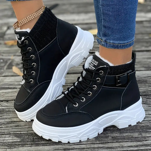 Drune | Farbe Plattform kurze Stiefel, Mode Lace Up Plüsch gefüttert Stiefel