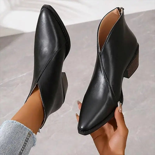 Damen Leder Stiefeletten mit Spitzer Spitze & Plateauabsatz | Drune