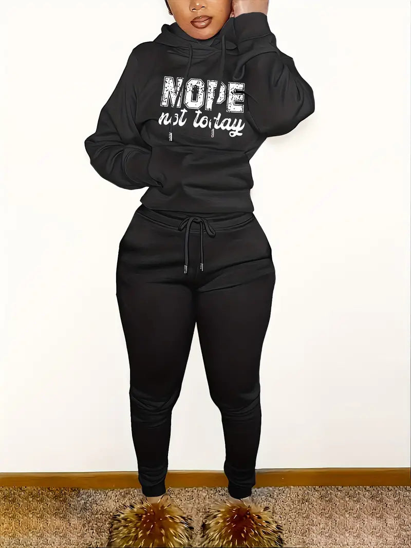 Drune | Athleisure-Set, Känguru-Taschen-Kapuzenpullover mit Buchstabenaufdruck