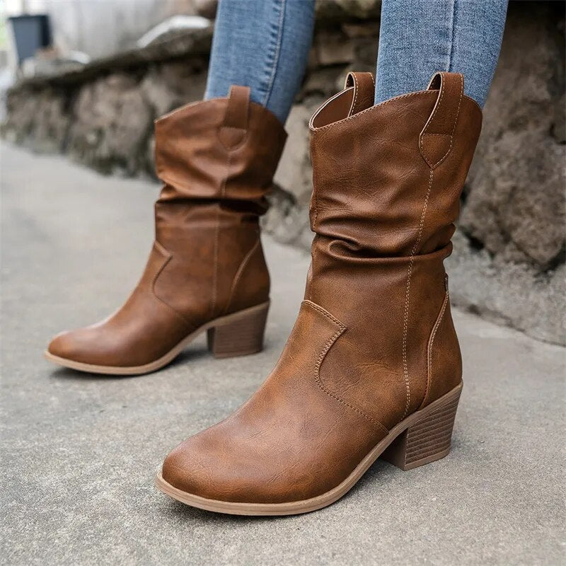Drune | Damen Schwarze Leder Stiefeletten – Westerngestylte Kurzstiefel in den Größen 36–42