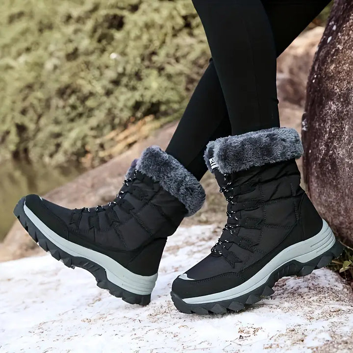 Drune | Winterstiefel für Damen - warme, rutschfeste schwarze Schneestiefel