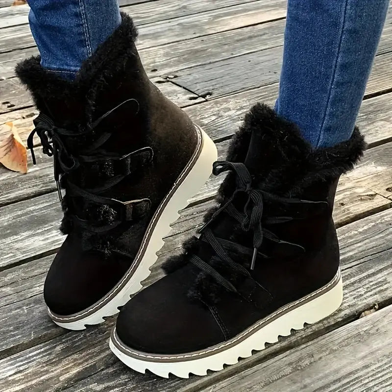 Drune | Stiefel, Schnürung Plattform weiche Sohle Plüsch gefüttert Winterstiefel