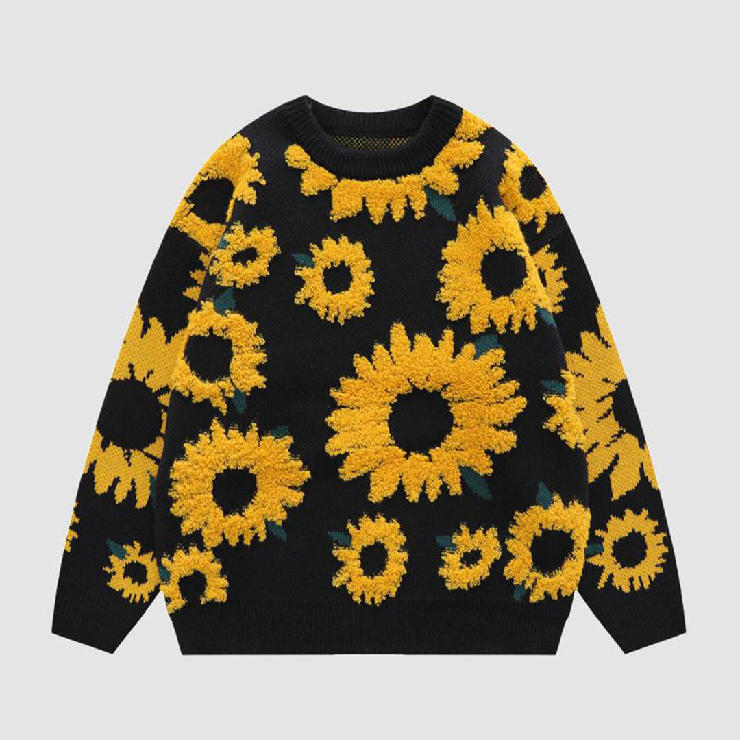 Drune | Pullover Sonnenblumenprint Acryl Gemustert, Bequem