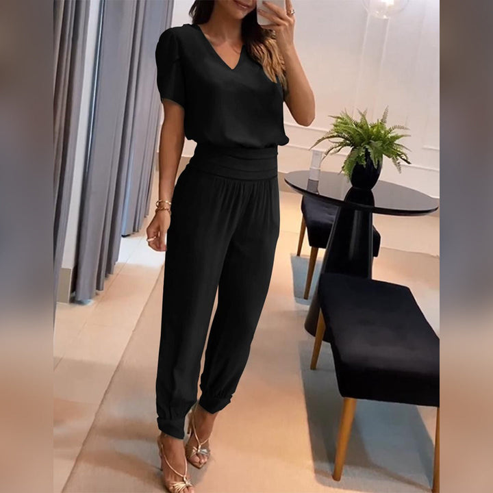 Drune | Stilvoller Bedruckter Jumpsuit Mit V-ausschnitt Für Damen