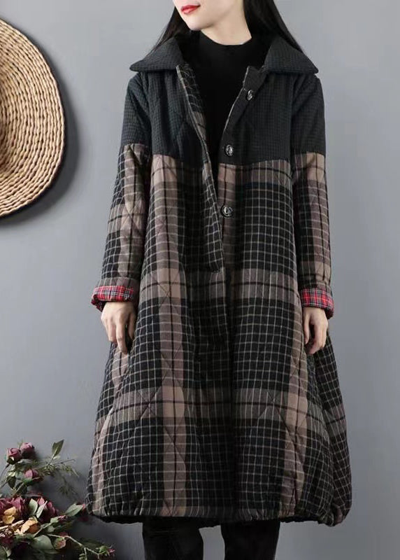 Drune | Grüne Taschen Karo Patchwork Feine Baumwollgefüllte Mäntel Winter