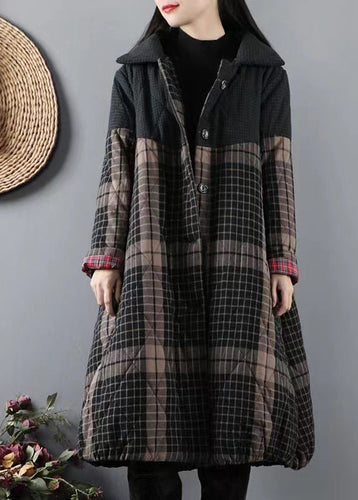Drune | Grüne Taschen Karo Patchwork Feine Baumwollgefüllte Mäntel Winter