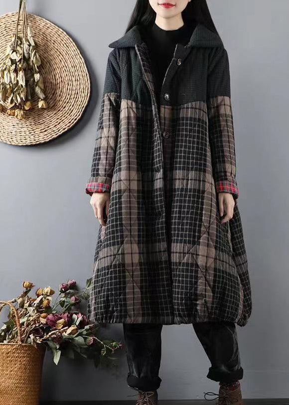 Drune | Grüne Taschen Karo Patchwork Feine Baumwollgefüllte Mäntel Winter