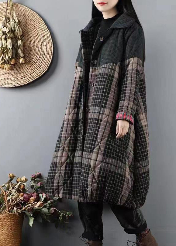 Drune | Grüne Taschen Karo Patchwork Feine Baumwollgefüllte Mäntel Winter
