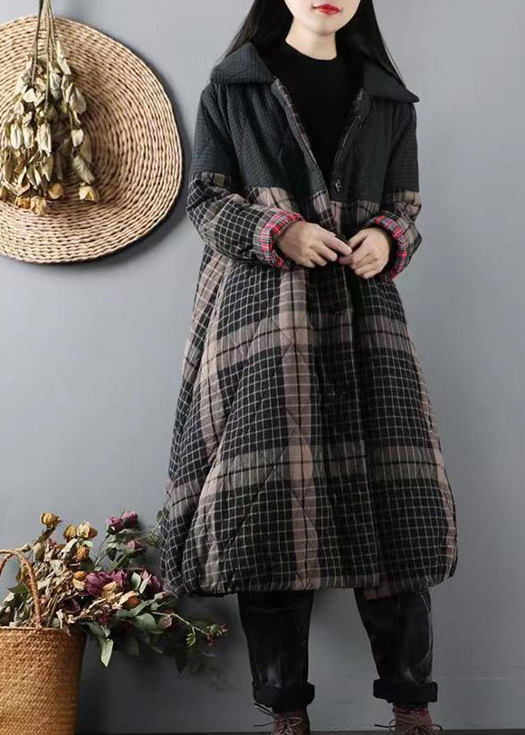 Drune | Grüne Taschen Karo Patchwork Feine Baumwollgefüllte Mäntel Winter