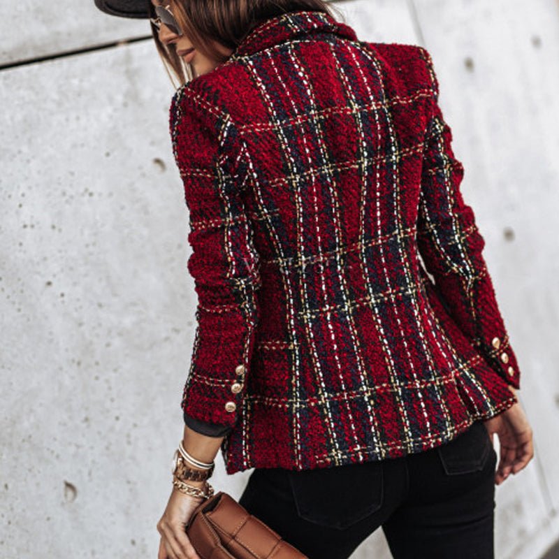 Drune | Damen Elegant Doppelreiher Karierter Damenjacke