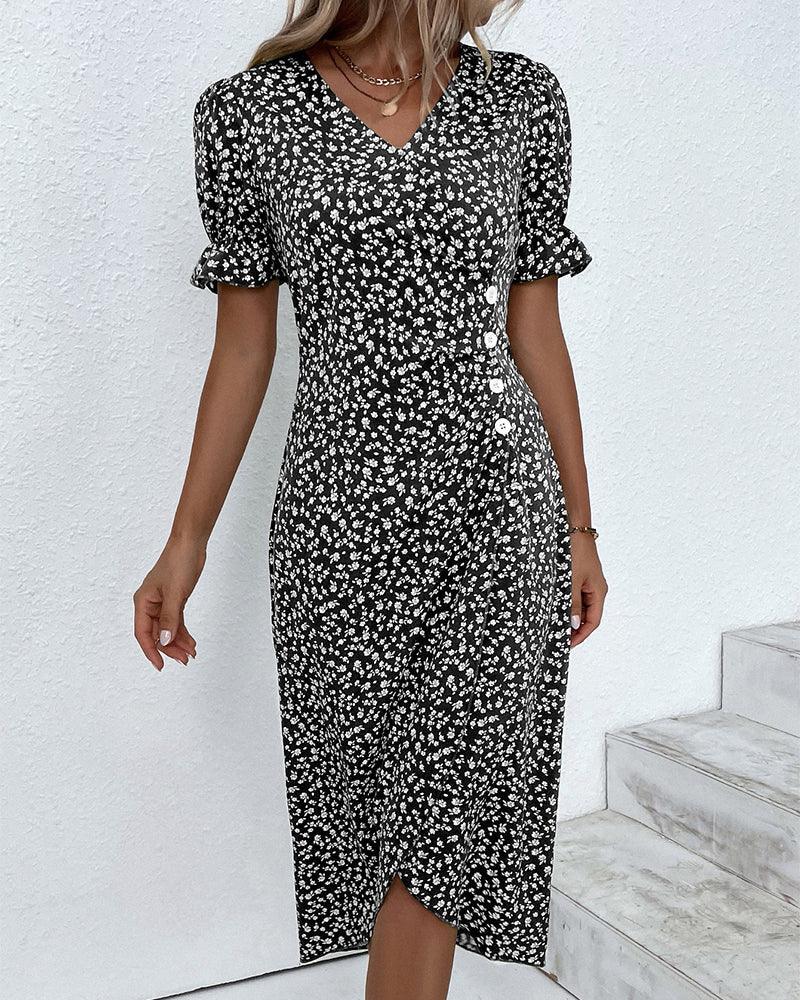 Drune | Midi Blumen Sommerkleid Mit Kurzen Ärmeln