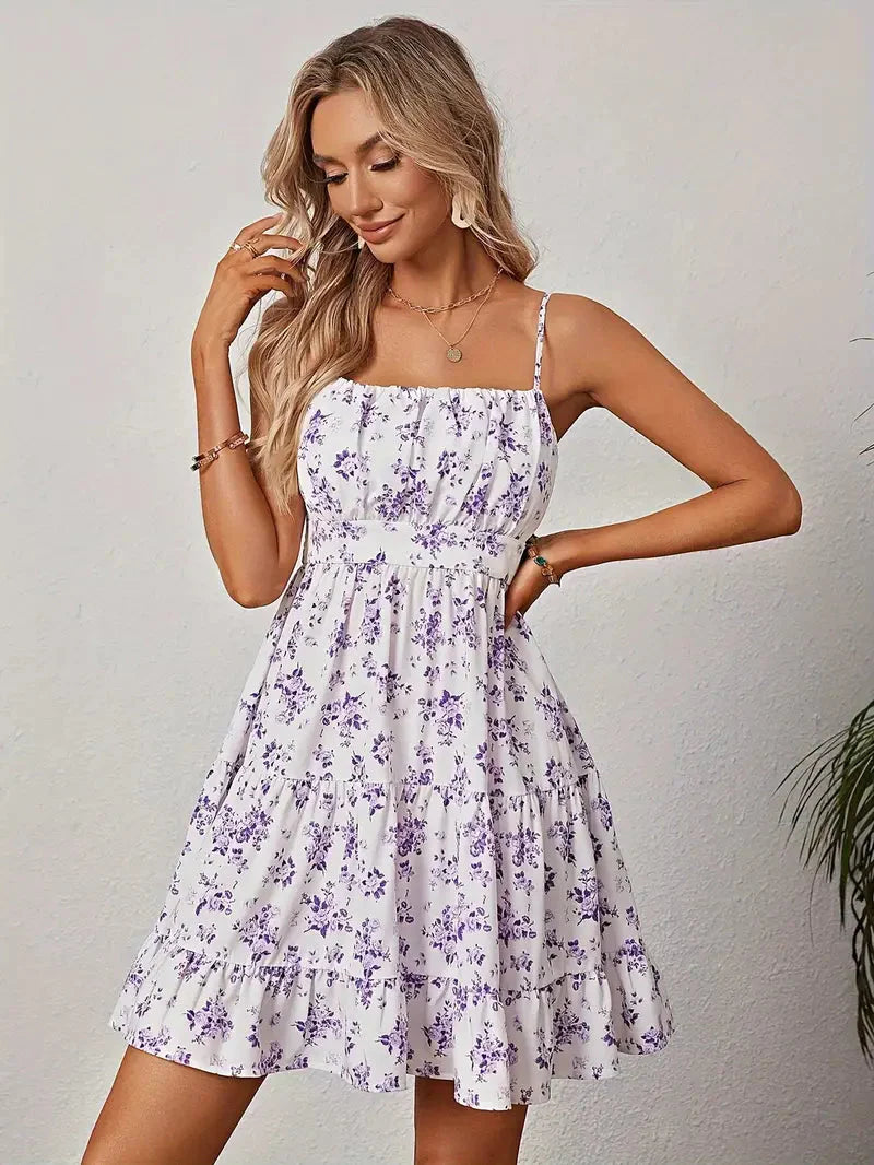 Drune | Blumenkleid, Mini, Spaghettiträger, Sommerkleid, Festkleid