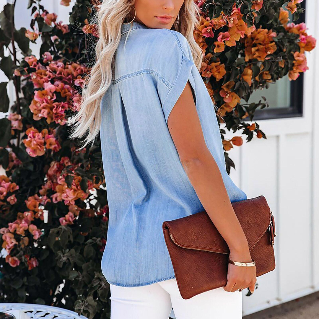 Drune | Stylische Damenjeansbluse mit Kurzen Ärmeln