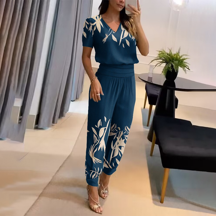 Drune | Stilvoller Bedruckter Jumpsuit Mit V-ausschnitt Für Damen