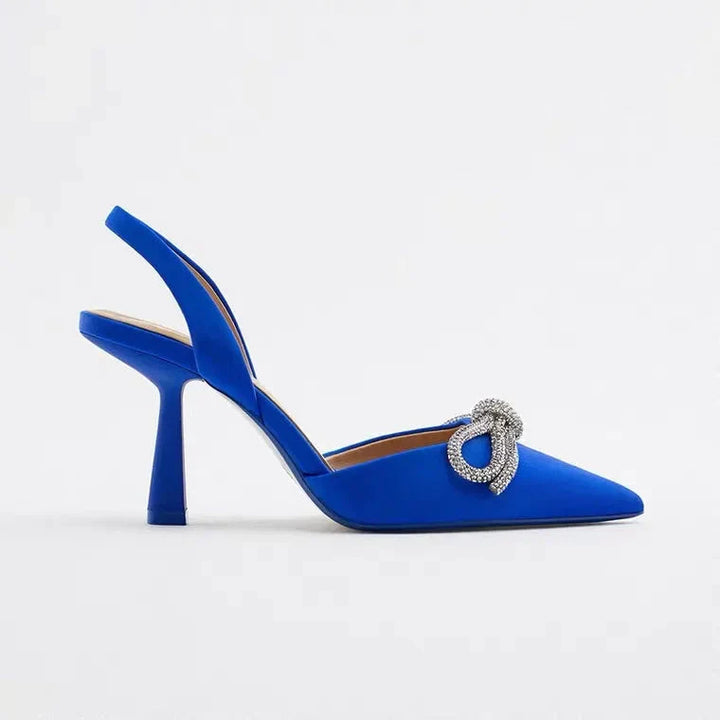 Drune | Blaue Damen Muellerschuhe Baotou Schleife Spitz High Heels Sommermode Hundert Sexy Damen Sandalen Schuhe Sandalen Hohe Absätze