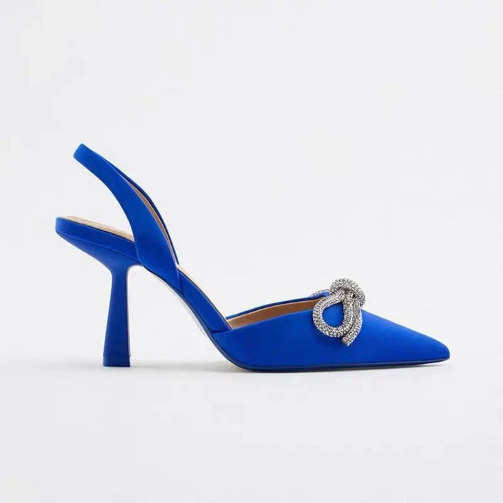 Drune | Blaue Damen Muellerschuhe Baotou Schleife Spitz High Heels Sommermode Hundert Sexy Damen Sandalen Schuhe Sandalen Hohe Absätze