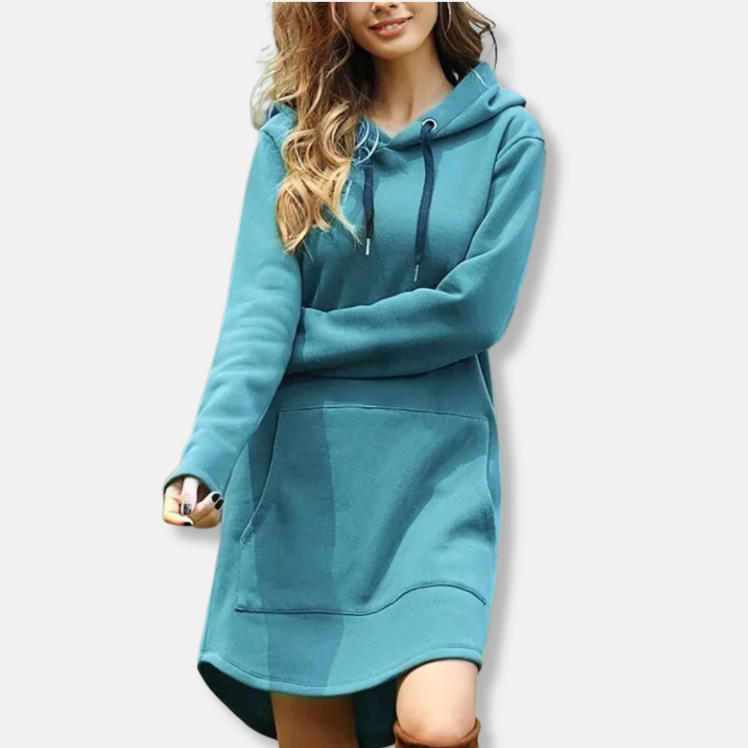 Drune | Kapuzenpullover Kleid Lässige Passform Weicher Baumwollmix Lange Ärmel