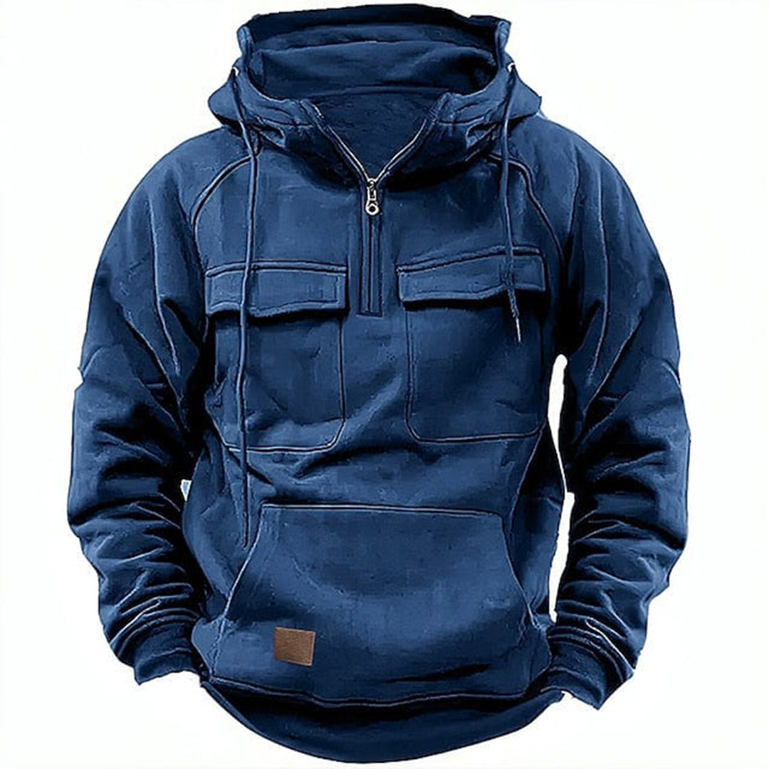 Drune | Kapuzenpullover Bequeme Passform Halb Reißverschluss Baumwollmischung Brusttaschen