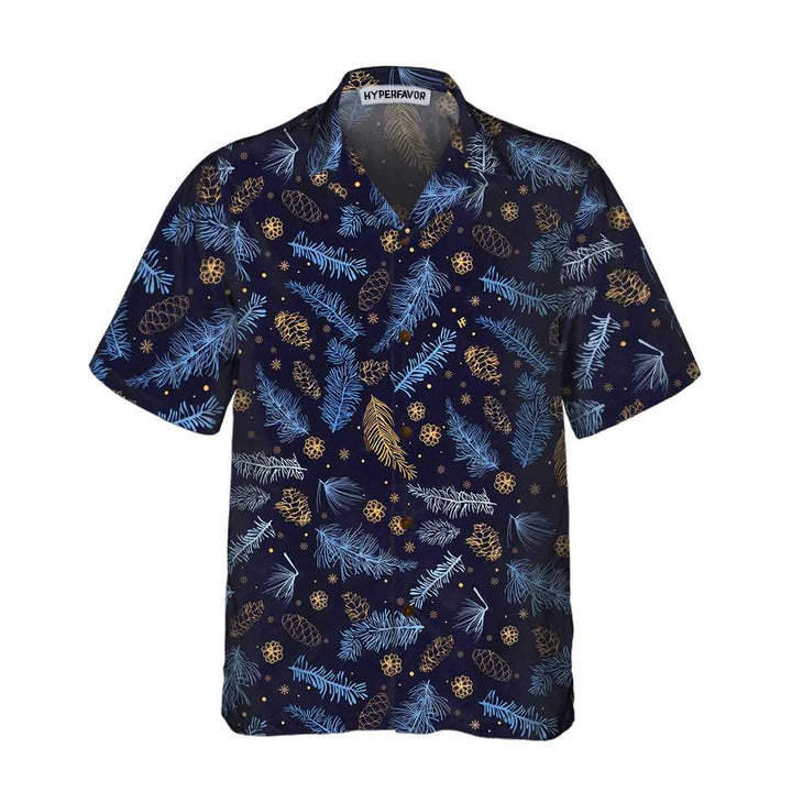 Drune | Blau-weißer Winter Natur Hawaiian Shirt, Festliches Weihnachtshemd, Bestes Geschenk für Weihnachten