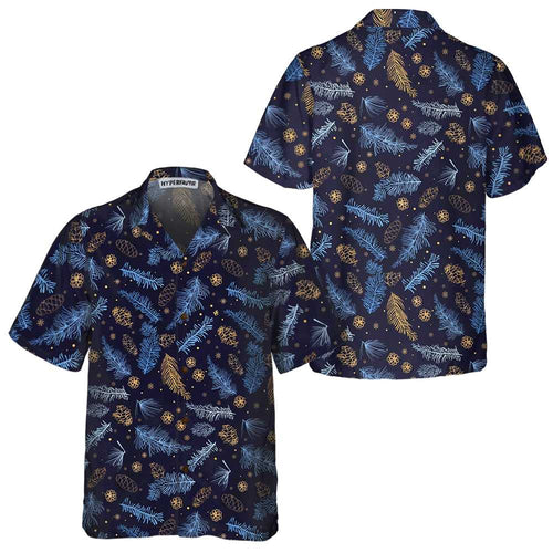 Drune | Blau-weißer Winter Natur Hawaiian Shirt, Festliches Weihnachtshemd, Bestes Geschenk für Weihnachten