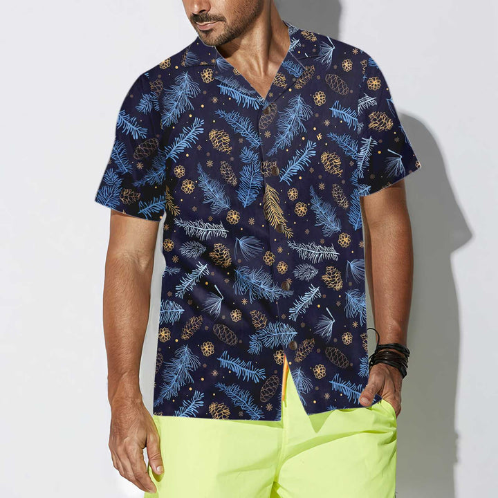 Drune | Blau-weißer Winter Natur Hawaiian Shirt, Festliches Weihnachtshemd, Bestes Geschenk für Weihnachten