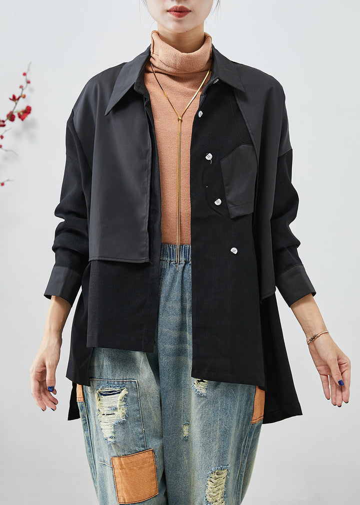 Drune | Schwarze asymmetrische Patchwork Jacken aus Baumwolle mit offenem Rücken