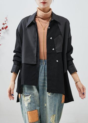 Drune | Schwarze asymmetrische Patchwork Jacken aus Baumwolle mit offenem Rücken